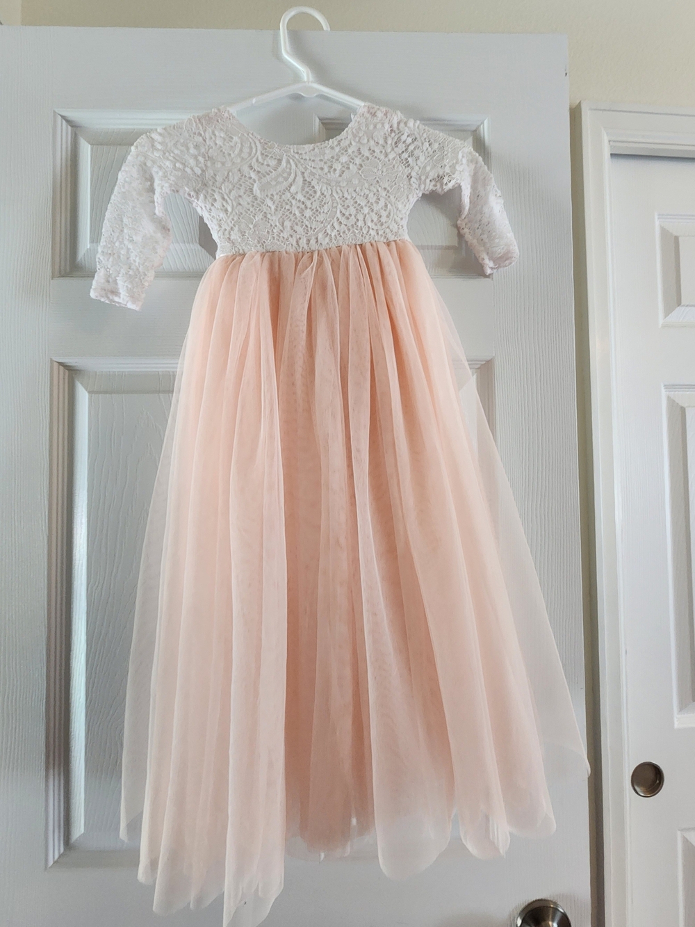 Girls Lace Bodice Peach Tulle Formal Dress